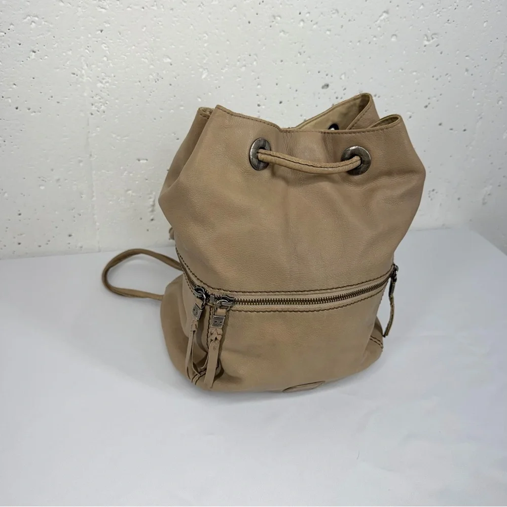 The SAK Taupe Leather Drawstring Backpack